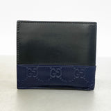 【6ge6439-k】グッチ 財布 グッチシマ 365487 レザー ブラック ネイビー シルバー金具【中古】メンズ