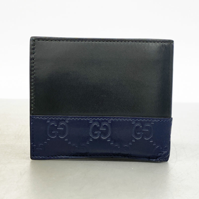 【6ge6439-k】グッチ 財布 グッチシマ 365487 レザー ブラック ネイビー シルバー金具【中古】メンズ