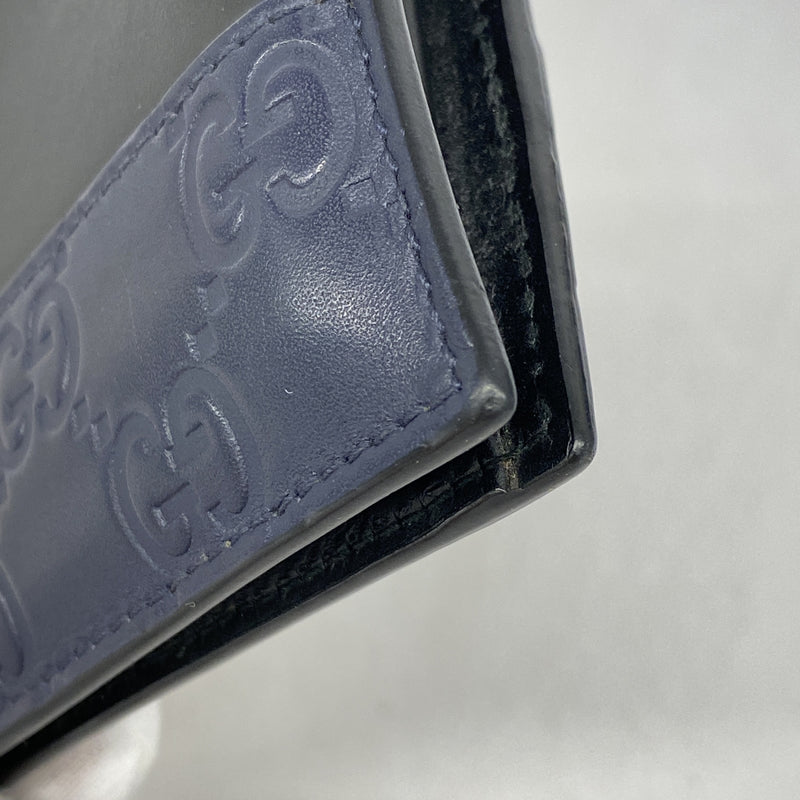 【6ge6439-k】グッチ 財布 グッチシマ 365487 レザー ブラック ネイビー シルバー金具【中古】メンズ