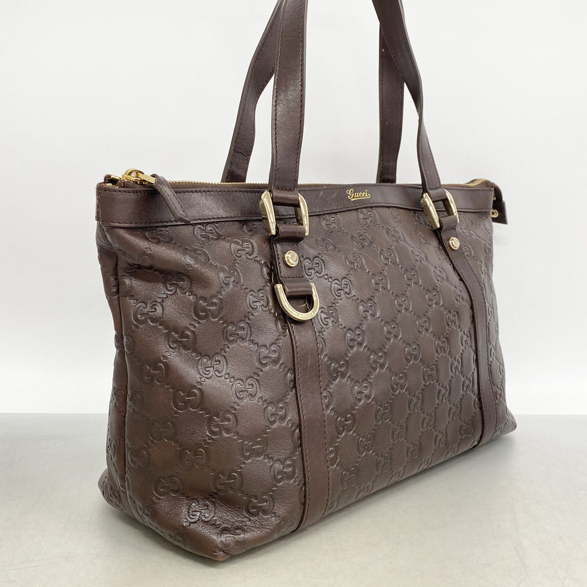 【6ge6441-k】グッチ トートバッグ グッチシマ 141470 レザー ブラウン ゴールド金具【中古】レディース