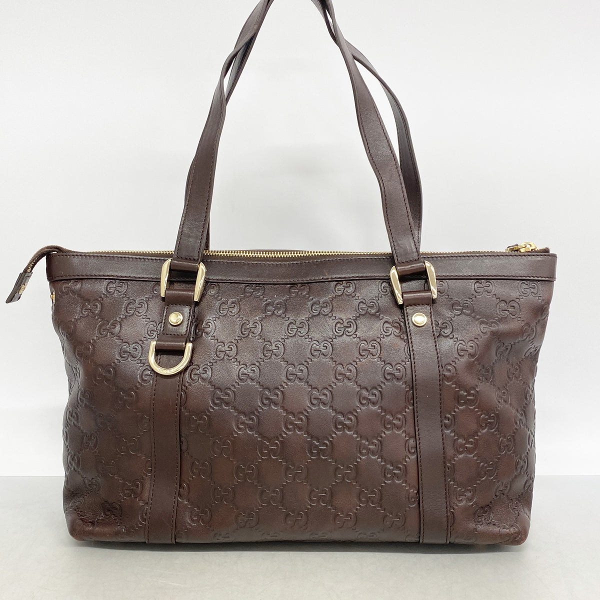 【6ge6441-k】グッチ トートバッグ グッチシマ 141470 レザー ブラウン ゴールド金具【中古】レディース