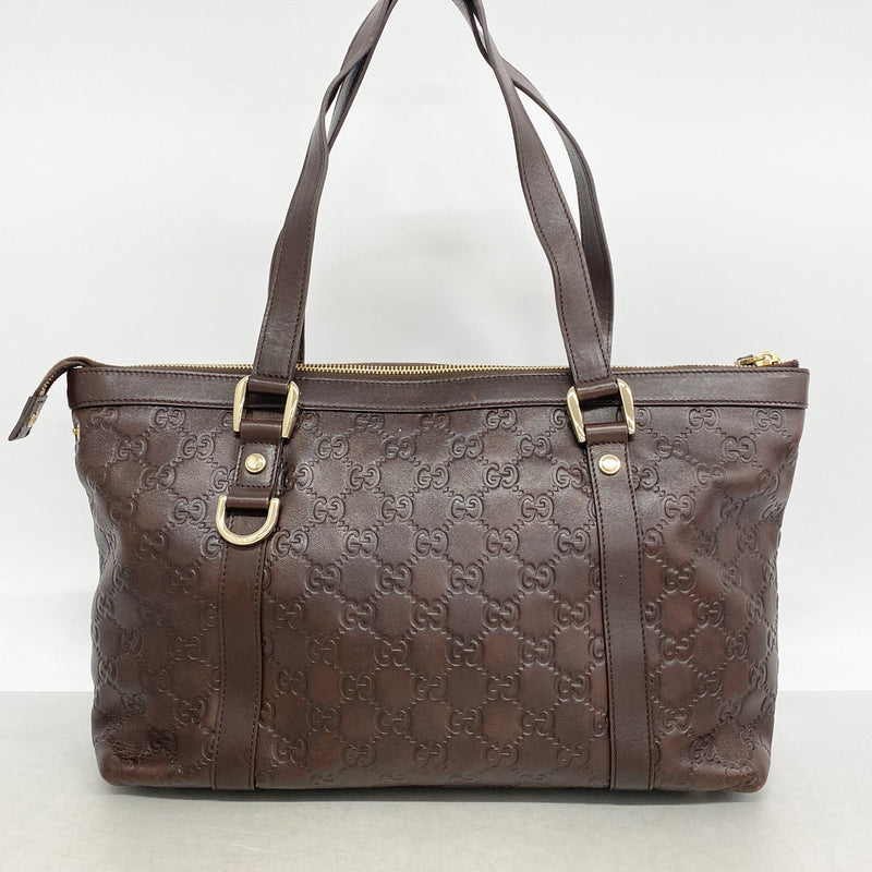 【6ge6441-k】グッチ トートバッグ グッチシマ 141470 レザー ブラウン ゴールド金具【中古】レディース