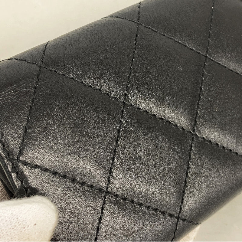 【6ge6459-k】シャネル カードケース カンボン ラムスキン ブラック シルバー金具【中古】レディース
