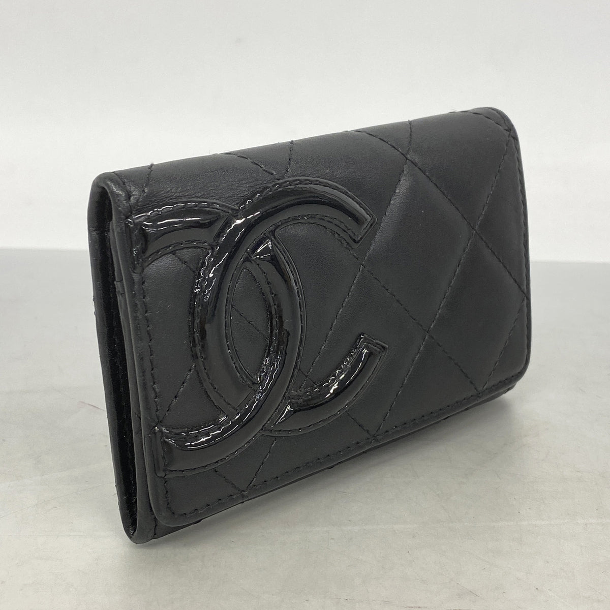 【6ge6459-k】シャネル カードケース カンボン ラムスキン ブラック シルバー金具【中古】レディース