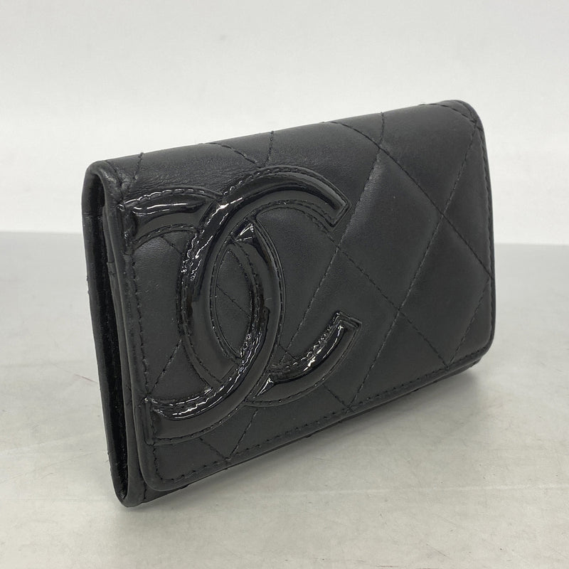 【6ge6459-k】シャネル カードケース カンボン ラムスキン ブラック シルバー金具【中古】レディース