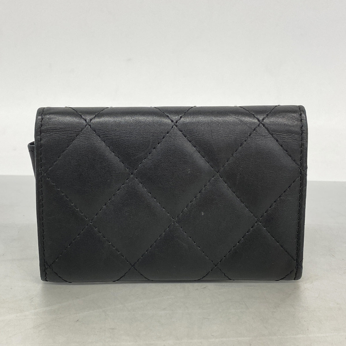 【6ge6459-k】シャネル カードケース カンボン ラムスキン ブラック シルバー金具【中古】レディース