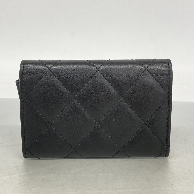 【6ge6459-k】シャネル カードケース カンボン ラムスキン ブラック シルバー金具【中古】レディース