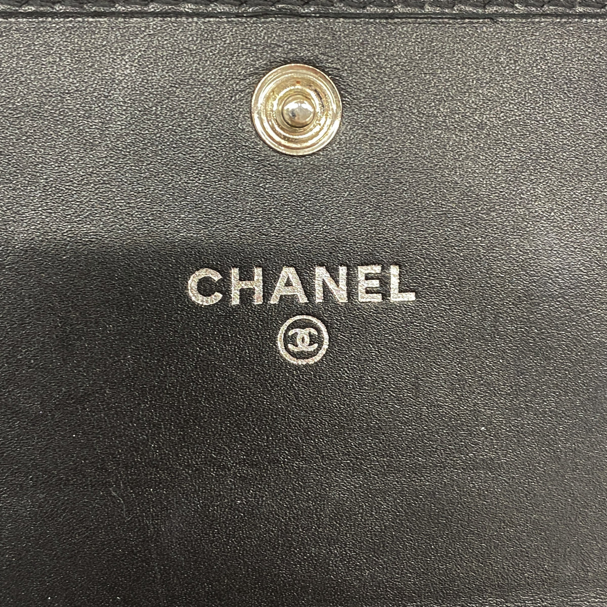 【6ge6459-k】シャネル カードケース カンボン ラムスキン ブラック シルバー金具【中古】レディース