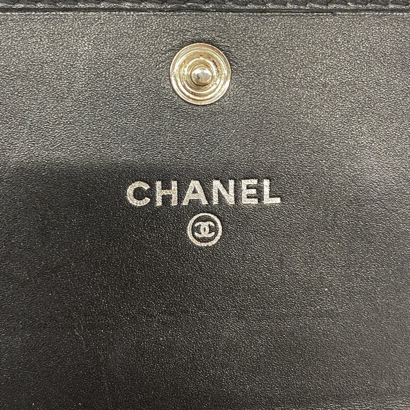 【6ge6459-k】シャネル カードケース カンボン ラムスキン ブラック シルバー金具【中古】レディース