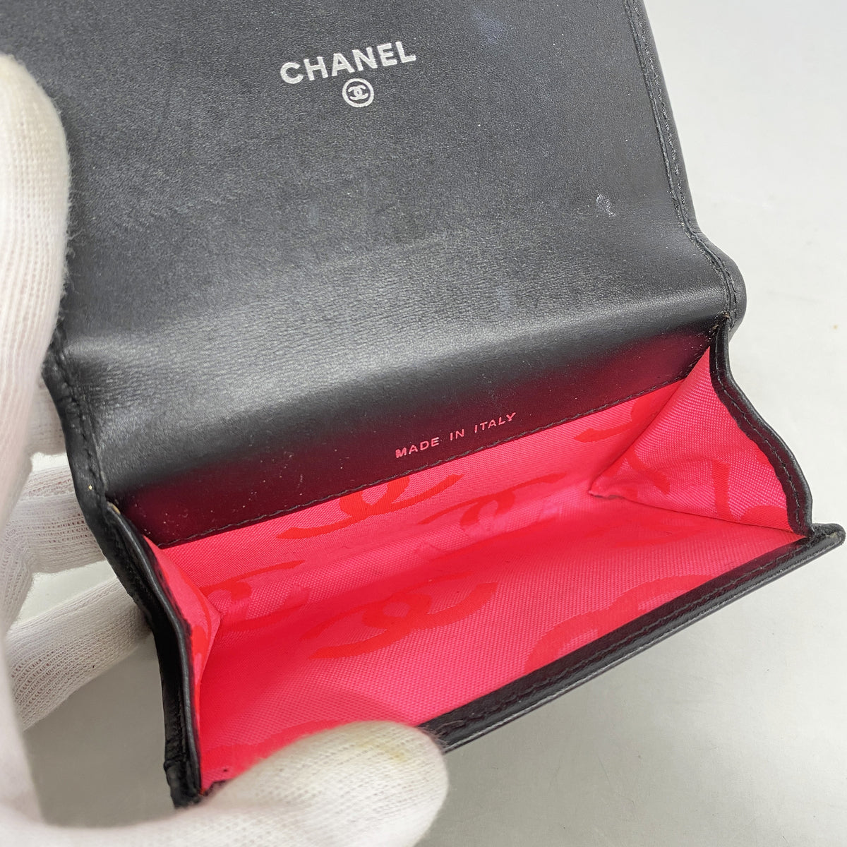 【6ge6459-k】シャネル カードケース カンボン ラムスキン ブラック シルバー金具【中古】レディース