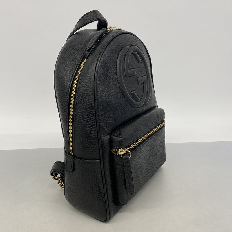 【6ge6474-k】グッチ リュック・デイパック ソーホー レザー ブラック ゴールド金具【中古】レディース