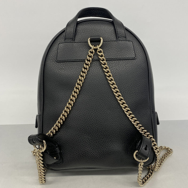 【6ge6474-k】グッチ リュック・デイパック ソーホー レザー ブラック ゴールド金具【中古】レディース