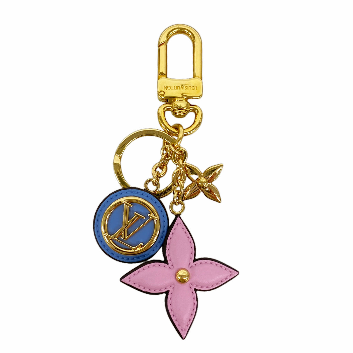 【6ge6485-k】ルイヴィトン キーホルダー・チャーム ポルトクレプレッピーフラワー M00363 ピンク ブルー【中古】レディース