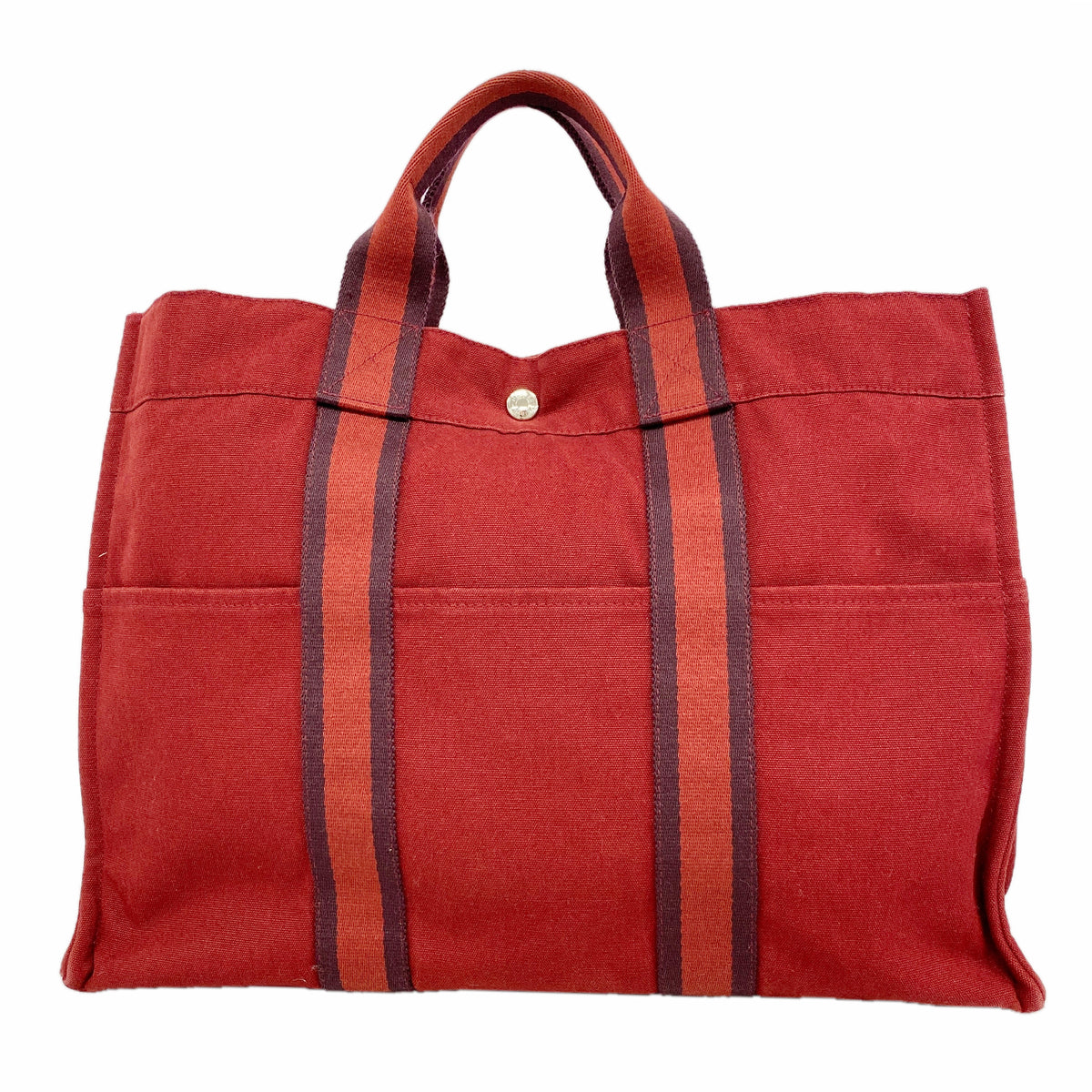 【6ge6489-k】エルメス トートバッグ フールトゥMM キャンバス レッド シルバー金具【中古】メンズ レディース ユニセックス