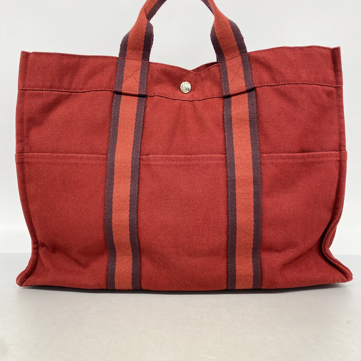 【6ge6489-k】エルメス トートバッグ フールトゥMM キャンバス レッド シルバー金具【中古】メンズ レディース ユニセックス