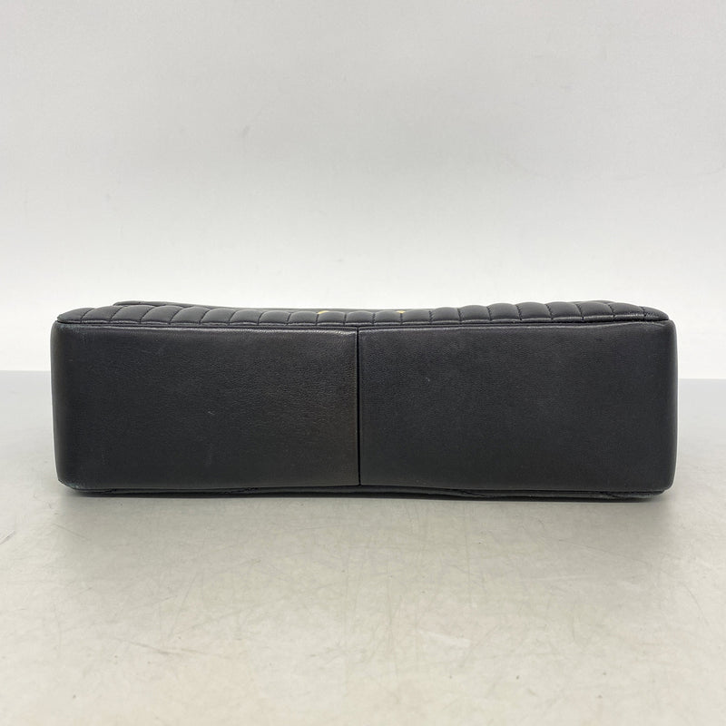 【6ge6490-k】シャネル ショルダーバッグ Wチェーン パゴダフラップ ラムスキン ブラック ゴールド金具【中古】レディース
