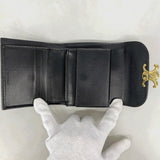 【6ge6494】セリーヌ 三つ折り財布 トリオンフ レザー ブラック ゴールド金具【中古】レディース