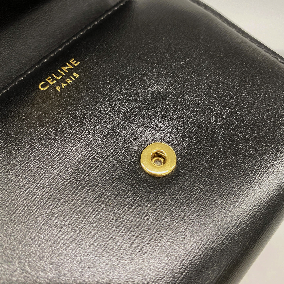 【6ge6494】セリーヌ 三つ折り財布 トリオンフ レザー ブラック ゴールド金具【中古】レディース