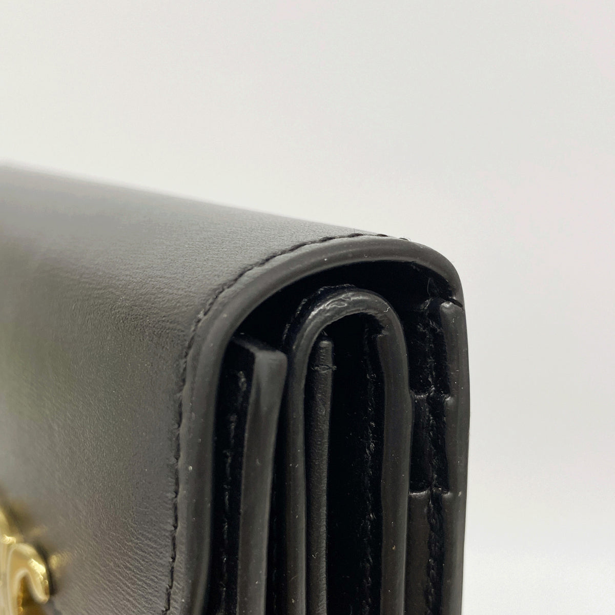 【6ge6494】セリーヌ 三つ折り財布 トリオンフ レザー ブラック ゴールド金具【中古】レディース