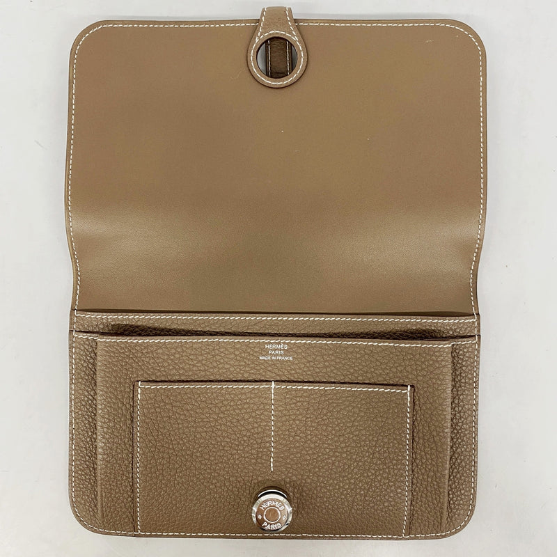 【6ge6496】エルメス 長財布 ドゴンGM トゴ エトゥープ シルバー金具 □O刻印【中古】メンズ レディース ユニセックス