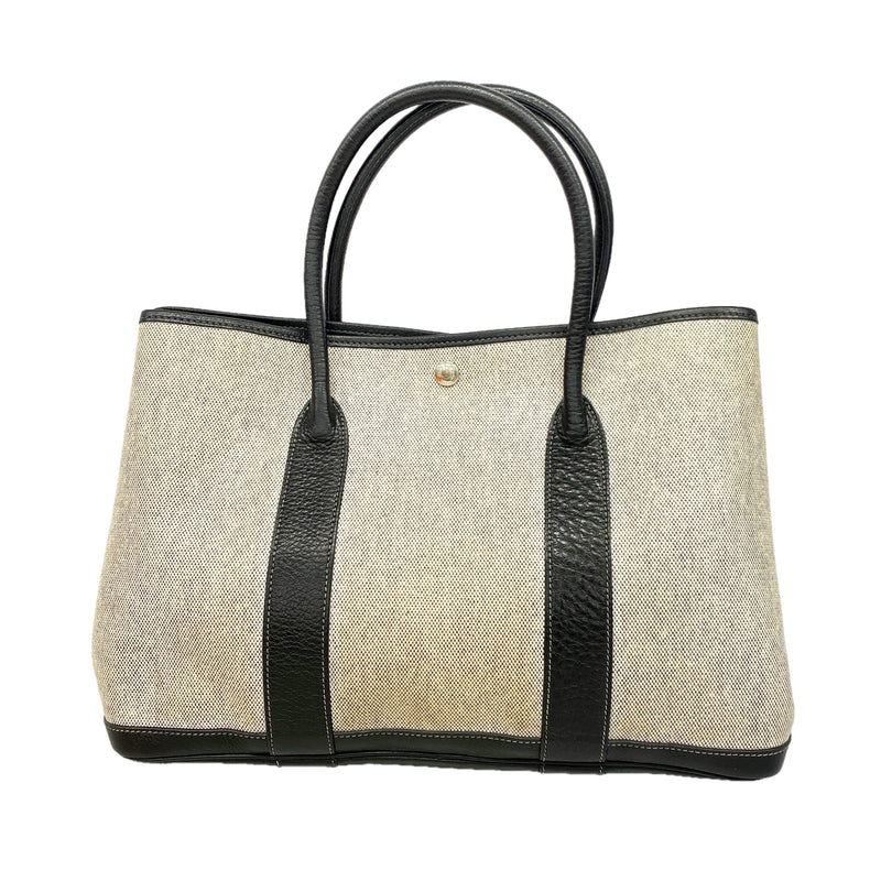 【6ge6512】エルメス トートバッグ ガーデンパーティPM トワルアッシュ ブラック シルバー金具 □F刻印【中古】レディース