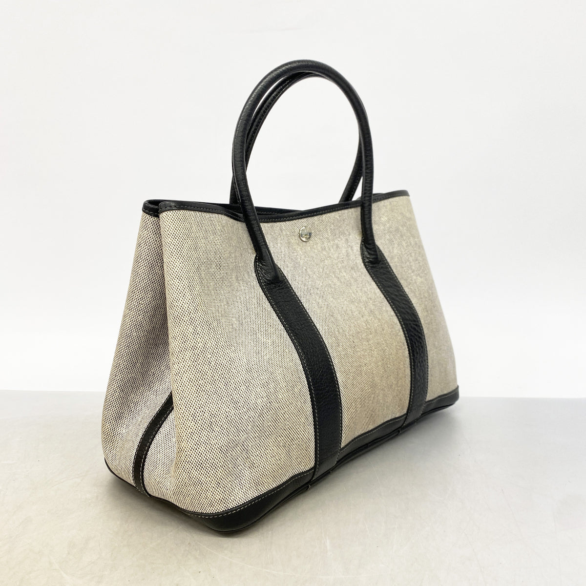 【6ge6512】エルメス トートバッグ ガーデンパーティPM トワルアッシュ ブラック シルバー金具 □F刻印【中古】レディース