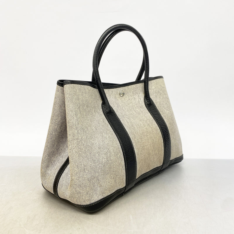 【6ge6512】エルメス トートバッグ ガーデンパーティPM トワルアッシュ ブラック シルバー金具 □F刻印【中古】レディース