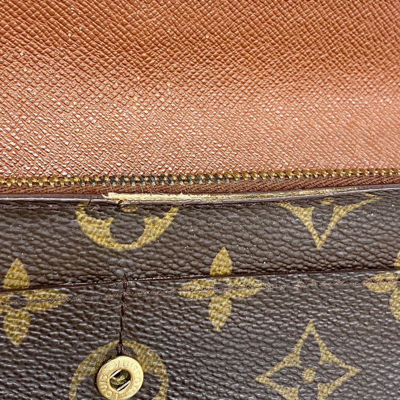 【6ge6535】ルイヴィトン 長財布 モノグラム ポシェットポルトモネクレディ M61725 ブラウン【中古】レディース
