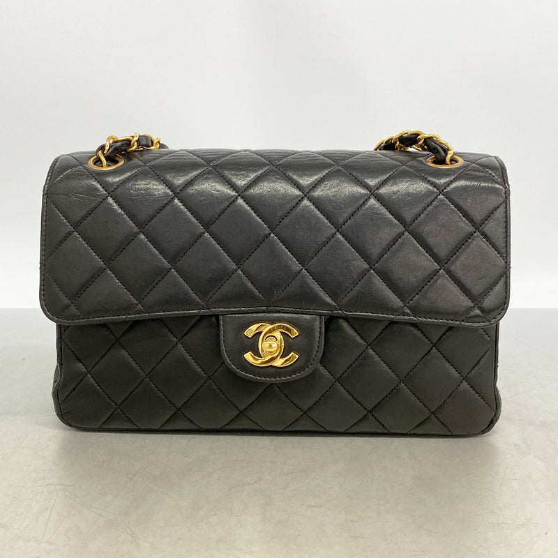 【6ge6587】シャネル ショルダーバッグ マトラッセ Wチェーン ダブルフェイス ラムスキン ブラック ゴールド金具【中古】レディース