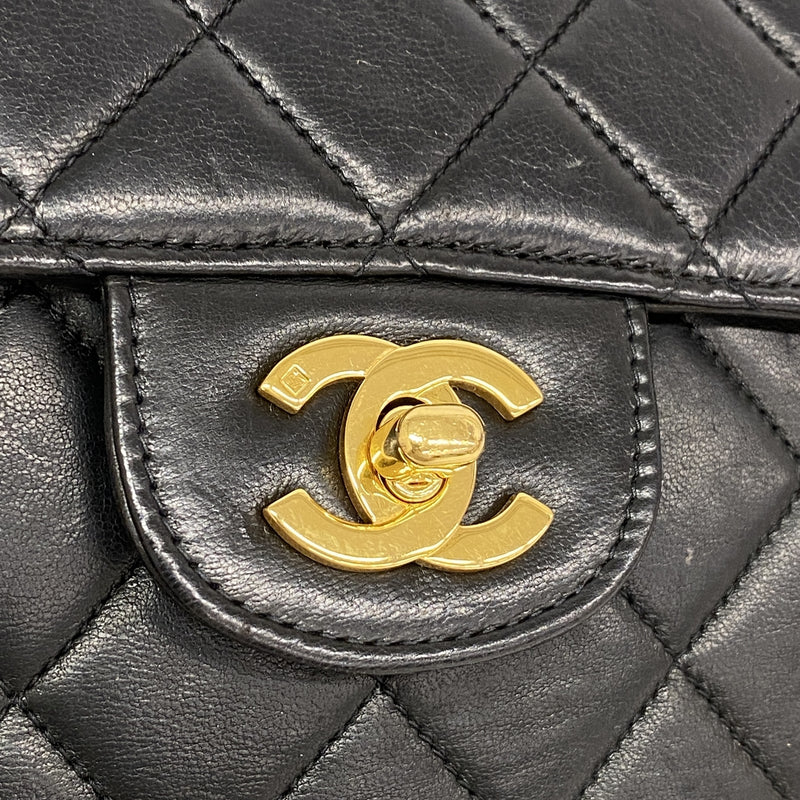 【6ge6587】シャネル ショルダーバッグ マトラッセ Wチェーン ダブルフェイス ラムスキン ブラック ゴールド金具【中古】レディース
