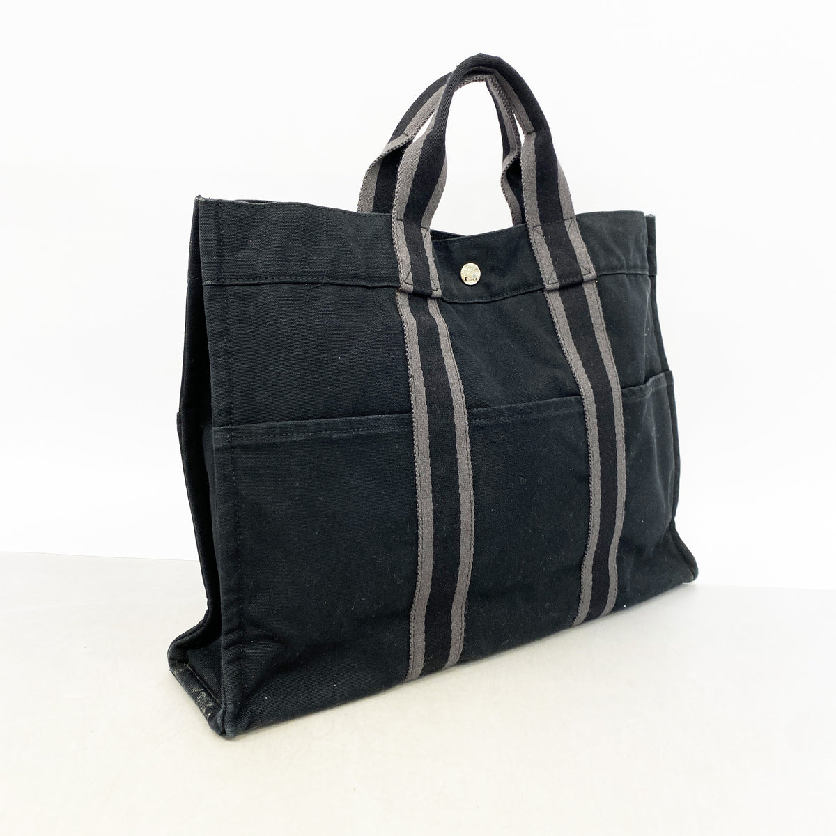 【6ge6602-k】エルメス トートバッグ フールトゥMM キャンバス ブラック シルバー金具【中古】メンズ レディース ユニセックス