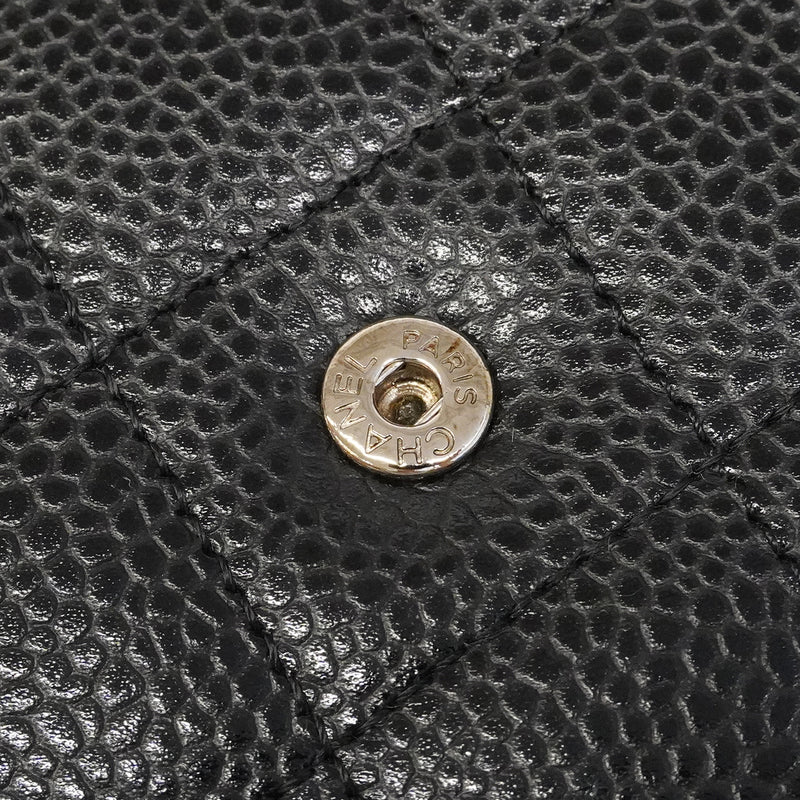 【6ge6615】シャネル ショルダーウォレット マトラッセ チェーンショルダー キャビアスキン ブラック シルバー金具【中古】レディース