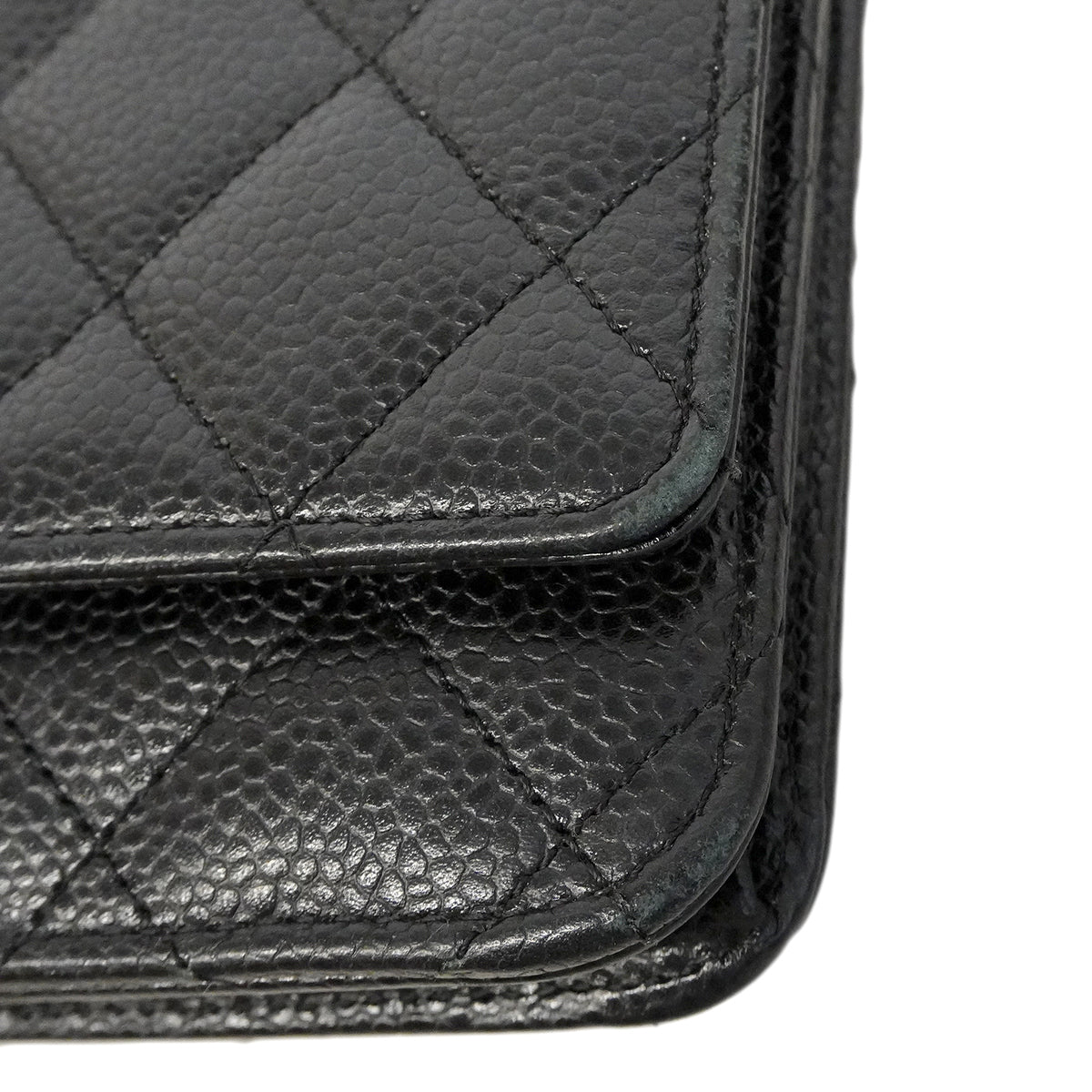【6ge6615】シャネル ショルダーウォレット マトラッセ チェーンショルダー キャビアスキン ブラック シルバー金具【中古】レディース