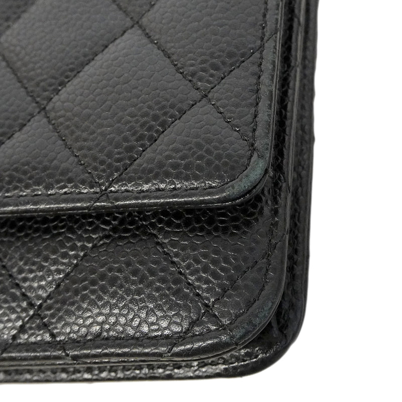 【6ge6615】シャネル ショルダーウォレット マトラッセ チェーンショルダー キャビアスキン ブラック シルバー金具【中古】レディース