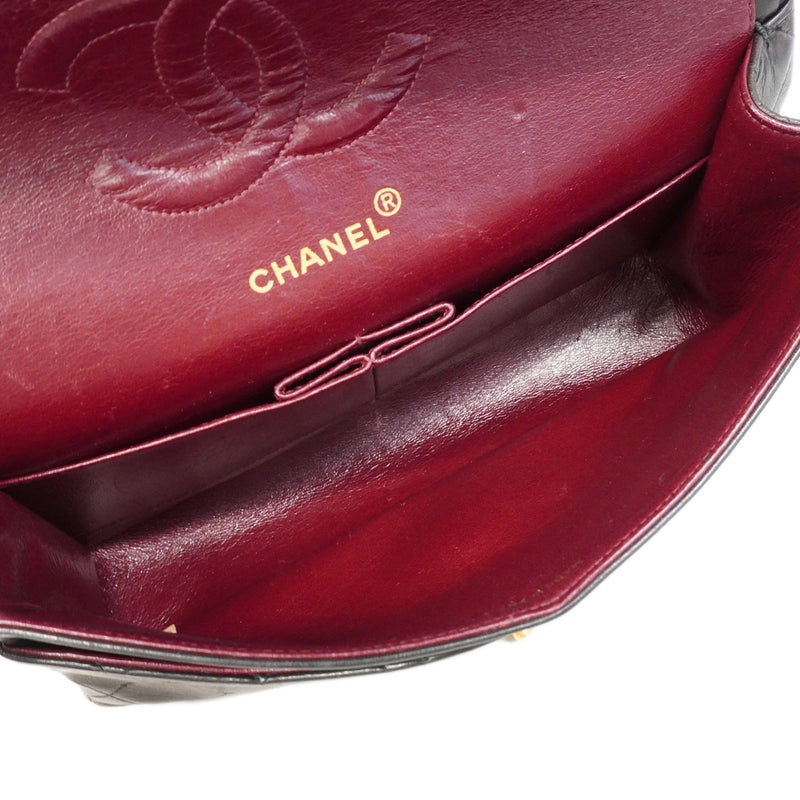 【6ge6616】シャネル ショルダーバッグ マトラッセ Wフラップ Wチェーン ラムスキン ブラック ゴールド金具【中古】レディース