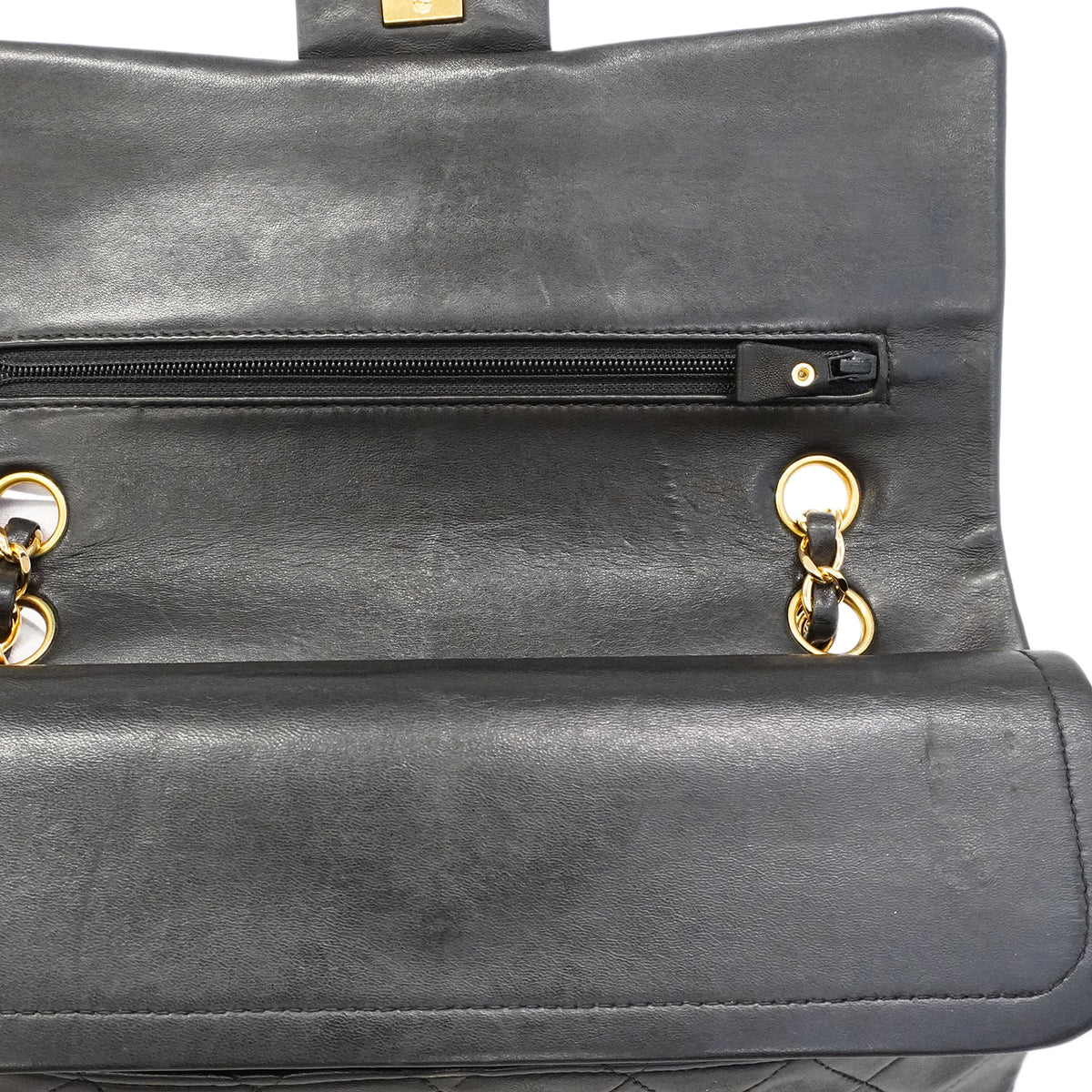 【6ge6616】シャネル ショルダーバッグ マトラッセ Wフラップ Wチェーン ラムスキン ブラック ゴールド金具【中古】レディース