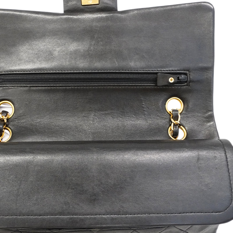 【6ge6616】シャネル ショルダーバッグ マトラッセ Wフラップ Wチェーン ラムスキン ブラック ゴールド金具【中古】レディース