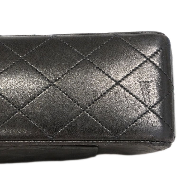 【6ge6617】シャネル ショルダーバッグ マトラッセ Wフラップ Wチェーン ラムスキン ブラック ゴールド金具【中古】レディース