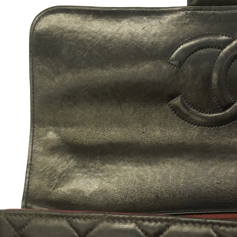 【6ge6619】シャネル ハンドバッグ マトラッセ 親子バッグ ラムスキン ブラック シルバー金具【中古】レディース