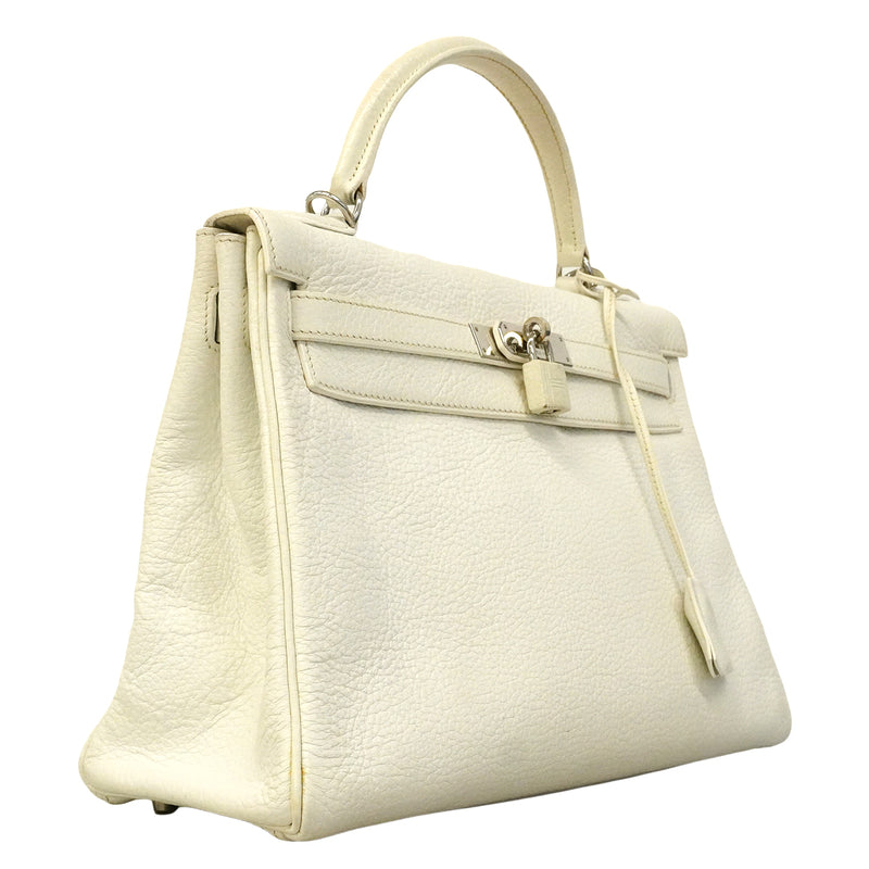 【6ge6626】エルメス ハンドバッグ ケリー32 トリヨンクレマンス ホワイト シルバー金具 □K刻印【中古】レディース