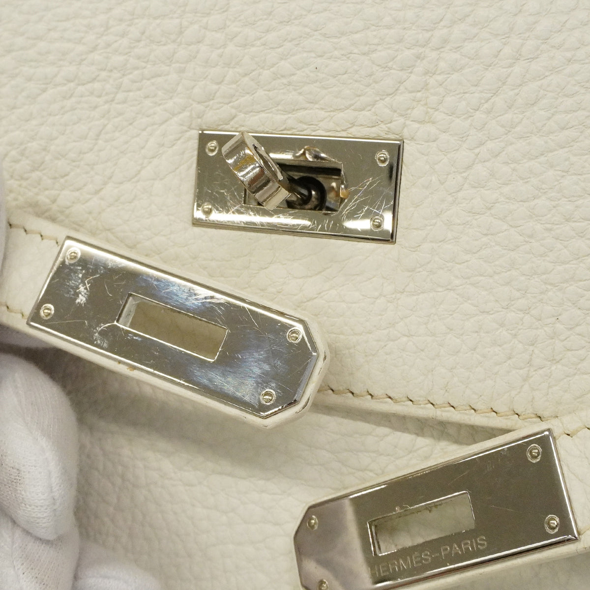 【6ge6626】エルメス ハンドバッグ ケリー32 トリヨンクレマンス ホワイト シルバー金具 □K刻印【中古】レディース