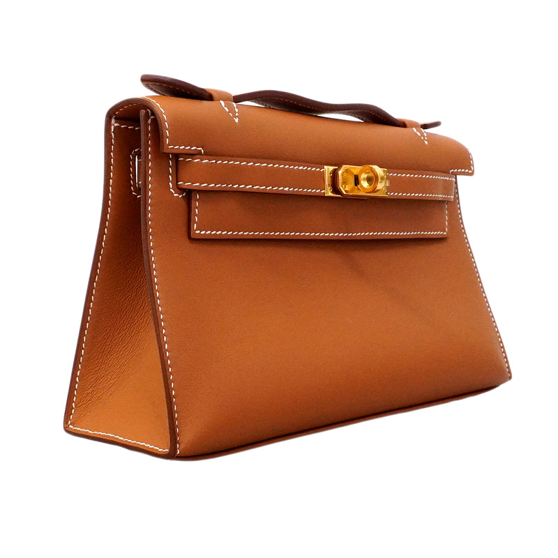 【6ge6628-g】エルメス ハンドバッグ ポシェットケリー スイフト ゴールド ゴールド金具 G刻印【中古】レディース
