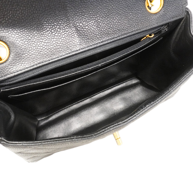 【6ha0002】シャネル ショルダーバッグ マトラッセ Wチェーン キャビアスキン ブラック ゴールド金具【中古】レディース