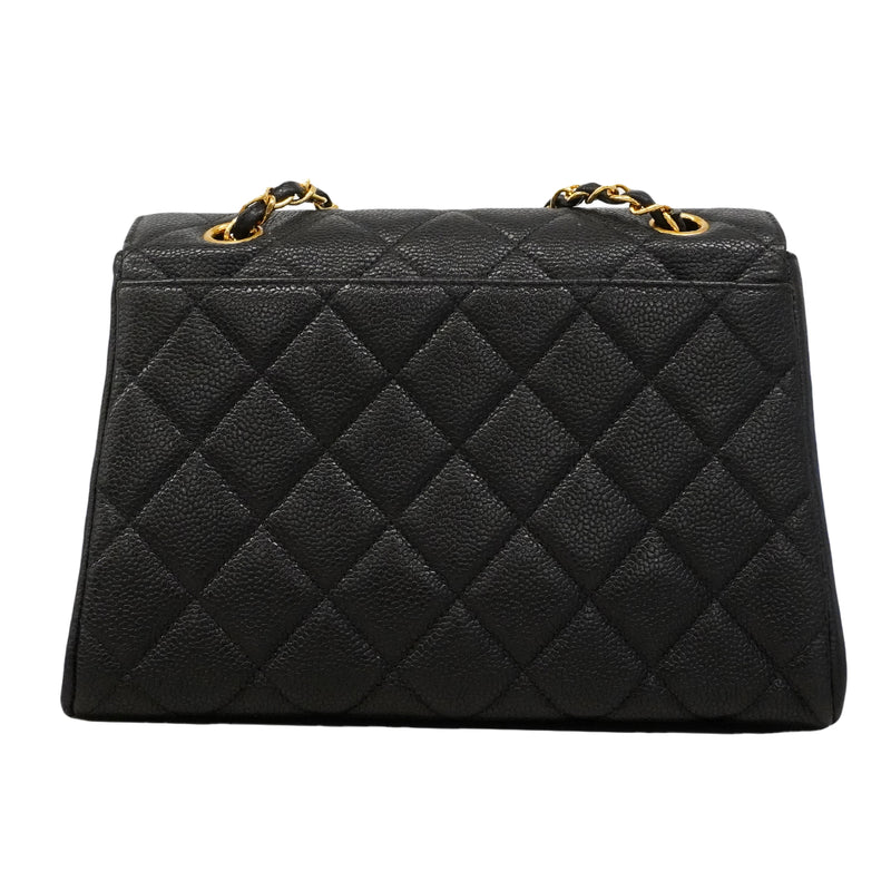 【6ha0002】シャネル ショルダーバッグ マトラッセ Wチェーン キャビアスキン ブラック ゴールド金具【中古】レディース