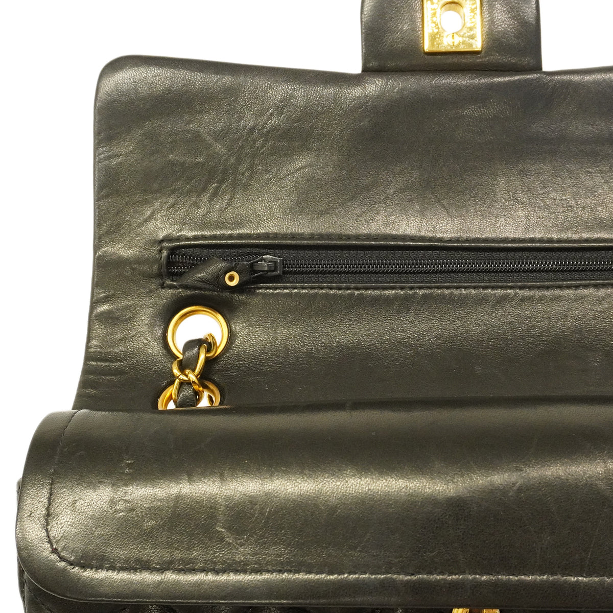 【6ha0007】シャネル ショルダーバッグ マトラッセ Wフラップ Wチェーン ラムスキン ブラック ゴールド金具【中古】レディース