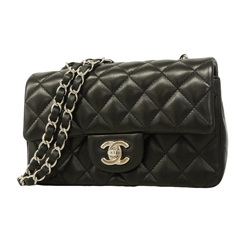【6ha0008】シャネル ショルダーバッグ ミニマトラッセ チェーンショルダー ラムスキン ブラック シルバー金具【中古】レディース