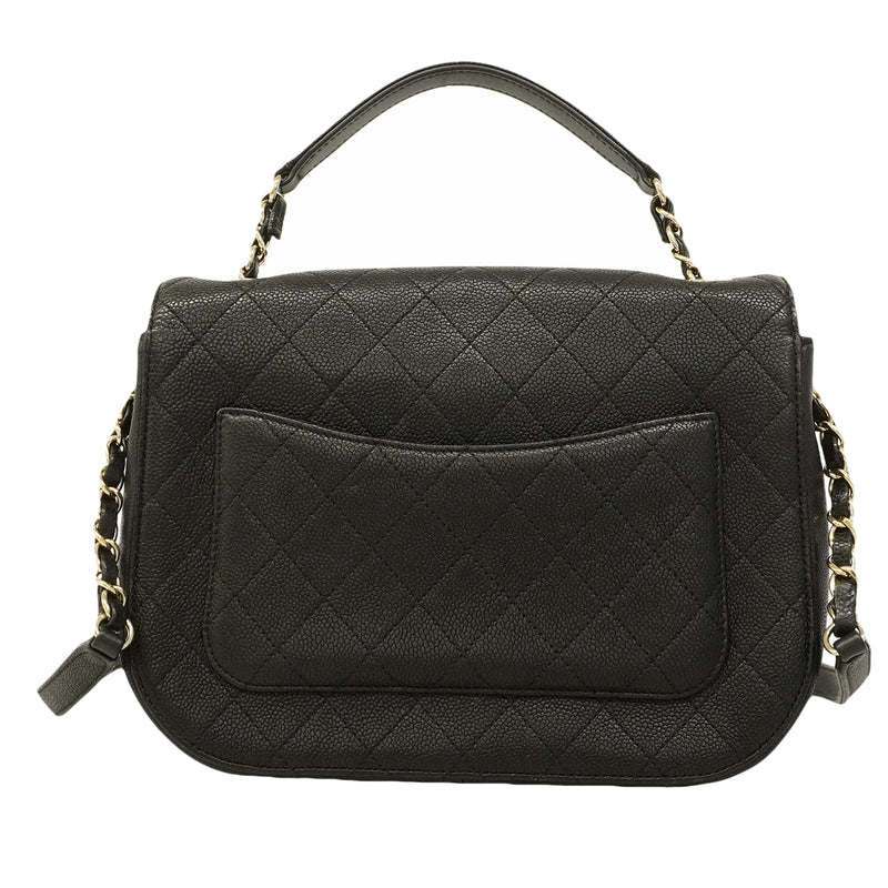 【6ha0009】シャネル ハンドバッグ チェーンショルダー ハーフココ キャビアスキン ブラック シャンパンゴールド金具 2wayバッグ【中古】レディース
