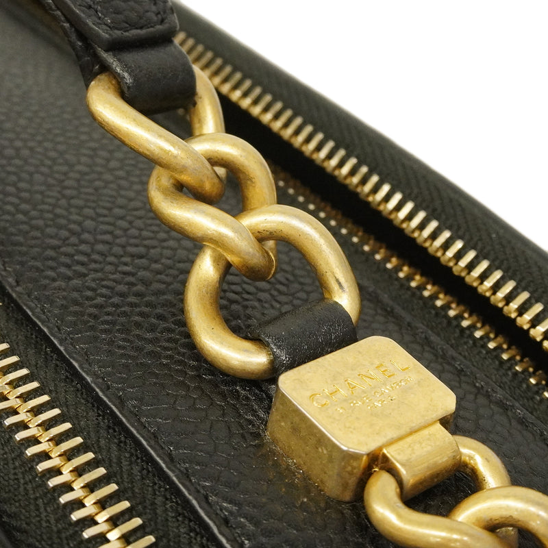 【6ha0010】シャネル バニティバッグ マトラッセ チェーンショルダー キャビアスキン ブラック ゴールド金具 2wayバッグ【中古】レディース