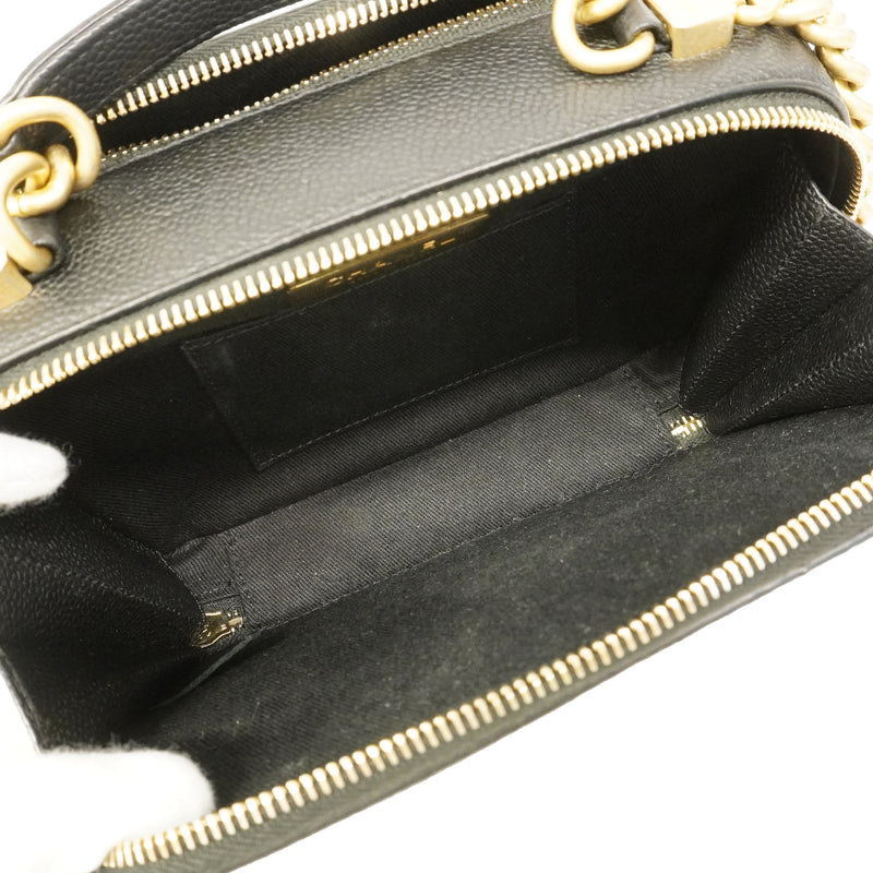【6ha0010】シャネル バニティバッグ マトラッセ チェーンショルダー キャビアスキン ブラック ゴールド金具 2wayバッグ【中古】レディース