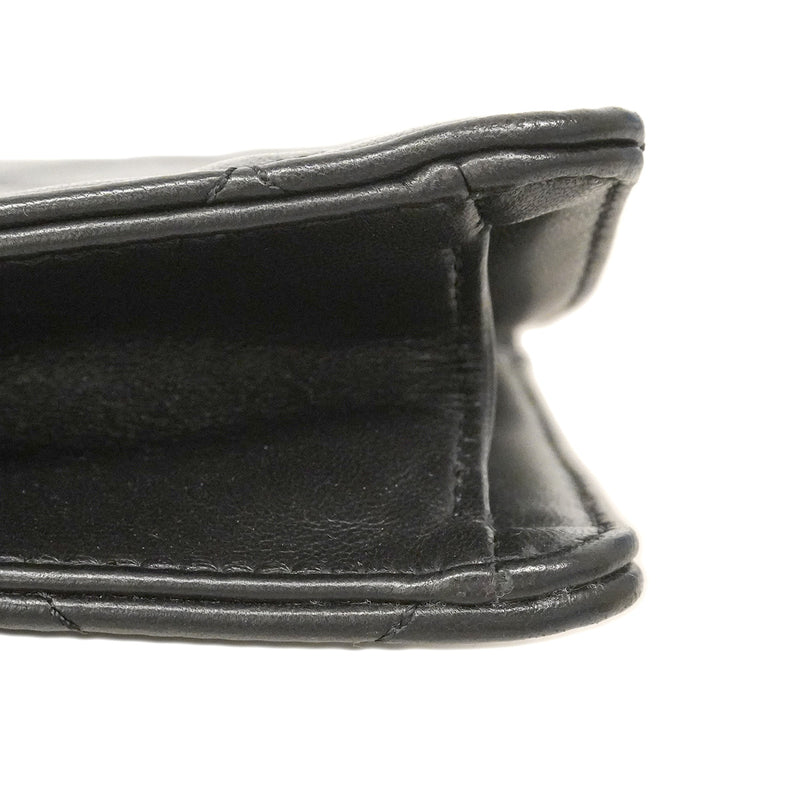 【6ha0043】シャネル ショルダーバッグ マトラッセ Wチェーン ラムスキン ブラック ゴールド金具【中古】レディース